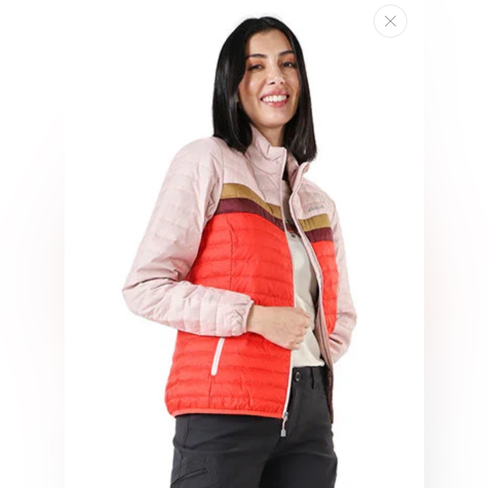 Eddie Bauer Women’s Microlight Down Jacket – Colorblock Pink & Red, Size Large